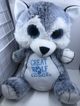 Great Wolf Lodge Sitting Grey Wolf Big Eye Plush Stuffed Animal 14” Souvenir - £14.72 GBP