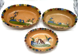 Tlaquepaque Mexican Pottery Nesting Bowls Plates Set of 3 1930s 40s Vintage - £32.62 GBP