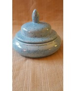 Gorgeous vintage ceramic blue speckled lidded dresser jar - $20.00
