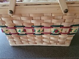 Handcrafted ~ Wood Slat ~ Woven Basket Handles ~ Apple Design ~ 16" x 11... - $60.00