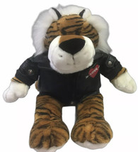 Lion plush animal wears black leather jacket  with heart love DanDee - £28.87 GBP