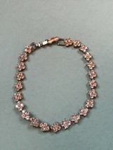Vintage Dainty Clear Rhinestone Cluster of Four Silvertone Link Bracelet – 6.75  - £10.42 GBP
