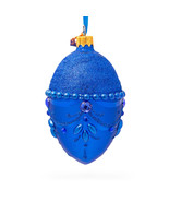 Bejeweled Chandelier on Blue Glass Egg Christmas Ornament 4 Inches - £32.20 GBP