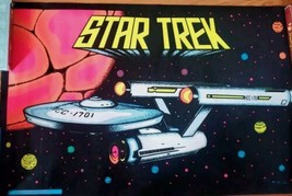 Vintage 1976 Enterprise Flocked Velvet Blacklight Poster Star Trek Original - £116.36 GBP
