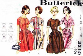 Teen's FULL-SKIRTED DRESS Vintage 1960's Butterick Pattern 2210 Size 13 - $14.85