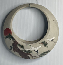 Vtg Japanese Kabin Ikebana ceramic Full Moon Hanging Flower Planter w bird Scene - £50.85 GBP