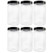 Cornucopia 32Oz Clear Plastic Jars With Black Ribbed Lids (6 Pack): Bpa Free Pet - £30.59 GBP