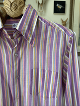 Vintage 70s Kmart Dagger Collar Long Sleeve Stripe Button Up M - $34.20