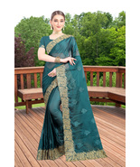 Designer Blue Zari Resham Stone Embroidery Bollywood Chiffon Party Wear ... - £57.37 GBP