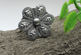 Cute 925 Sterling Silver Adjustable Ring Flower Style tribe textured Fine - £39.25 GBP