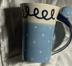 Cracker Barrel Coffee Mug with Whale Handle Blue w/ Polka Dots and Swirl... - $8.91
