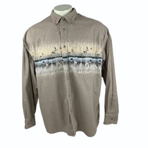 Cabela&#39;s Deerskin Soft Chamois Mens Tan Shirt Hunting Dogs &amp; Birds Size 2XL Peru - £33.67 GBP