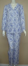 EILEEN WEST Sleepwear Blue Floral Pajama Set Button Down Top &amp; Pant Size... - $29.69