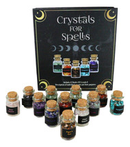 Witchcraft Crystals for Spells Crystal Variety Chip Bottle Set of 12 Book Case - $26.99