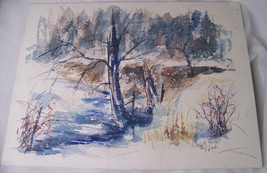 1974 Roy Charles Fox 2 Sided Cold Morning Landscape Watercolor Painting - £79.12 GBP