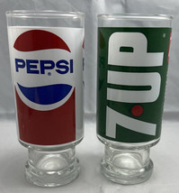 Vintage Set The Uncola Wet Wild 7 UP &amp; Pepsi 12oz Pedestal Footed Glass - £13.88 GBP