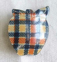 Mid Century Modern Laminated Plaid Cloth in Lucite Apple Brooch 1960s vintage 2&quot; - £14.80 GBP