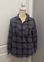 The North Face Button Up Shirt Women&#39;s Medium Plaid Long Sleeve Purple Blue - £11.19 GBP