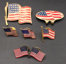 Lot of Six (6) USA American Flag Pins - £7.49 GBP