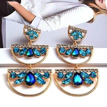 Long Metal Colorful Crystal Drop Earrings - £10.41 GBP