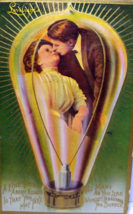 Victorian Couple Inside Light Bulb Fantasy Postcard Kissing Lovelights 1912 - £11.11 GBP