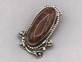 Vintage Sterling Silver Brown Agate Pendant Signed - $53.45