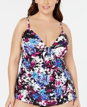 Island Escape Womens Plus Size Swim Floral Printed Scorpio Tankini Top 18W - £37.55 GBP