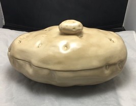 Potato shaped large 10” serving dish with lid glazed ceramic - $9.89