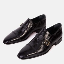 The Strat Single Monk Strap Cap Toe Black Leather Handmade Men Shoe image 3