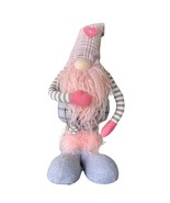 Standing Plush Gnome Figurine Tomte Pink Beard Gray Plaid Bendable Arms ... - $369.07 MXN