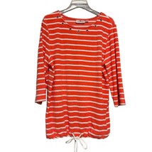 Quacker Factory Terry Cloth Striped Drawstring Top Crystal Grommet Detail Large - $22.77