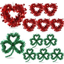 12 Pieces Red Valentine Heart Wreaths Tinsel Heart Shaped Wreaths With F... - £40.23 GBP