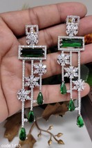Estilo Bollywood Indio Bañado en Plata Cz Pendientes Largos Fashion Jewelry De - £59.41 GBP
