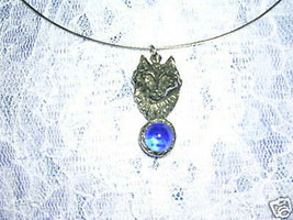 New Wildlife Wolf Face W Blue Glass Gem Pewter Pendant Adj Cord Necklace Wolves - £7.98 GBP