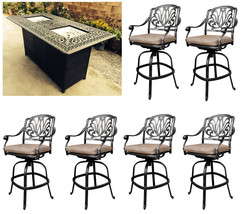 Outdoor propane fire pit table Elisabeth bar stools cast aluminum furniture - £3,138.20 GBP