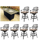 Outdoor propane fire pit table Elisabeth bar stools cast aluminum furniture - £3,096.13 GBP