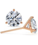 14K Solid Rose Gold Round IGI Lab Grown Diamond Martini Stud Earrings 1.... - $2,747.02 CAD