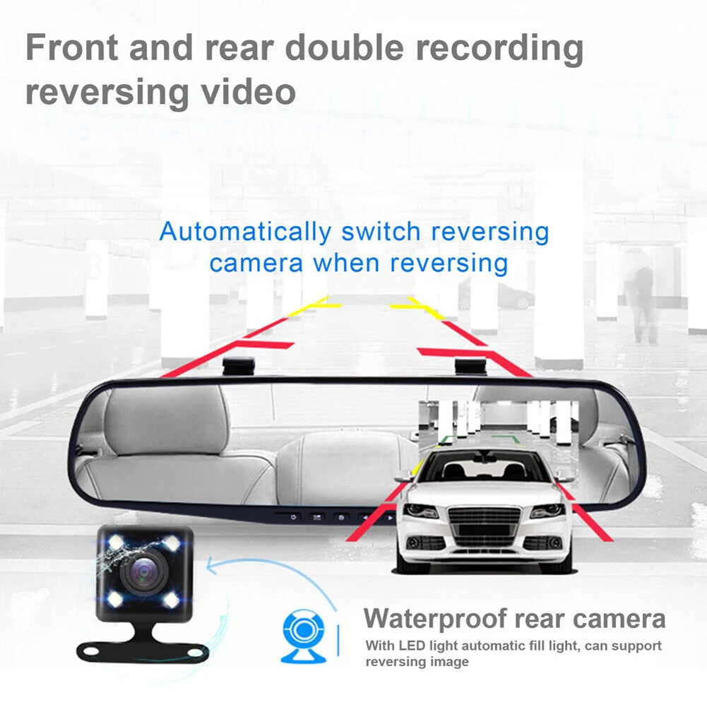 Dual Lens Car DVR 170 Degree Wide Angle 4.3 Inch Car Video Recorder Rear View - £27.53 GBP