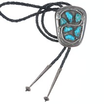 36&quot; c1960 Effie Calavaza Zuni Snake Silver and turquoise bolo tie - £385.48 GBP