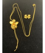 Risis Vintage 24 Carat Gold Plated Necklace with Sliding Orchid and Earr... - $2,267.53 MXN