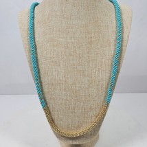 Vintage Necklace Classy Statement 32 Inch Seed Bead Blue &amp; Gold Tone - $14.50