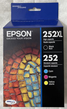 Epson 252XL Black &amp; 252 Color Ink T252XL-BCS 4-Pack Exp 2025+ Genuine Retail Box - £78.61 GBP
