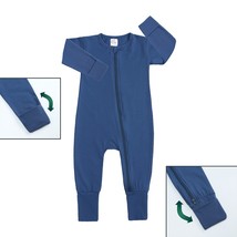 Long Sleeve BABY ROMPER BLUE 18-24Mo Cotton Double Zipper Mitted Footed Footless - £11.25 GBP