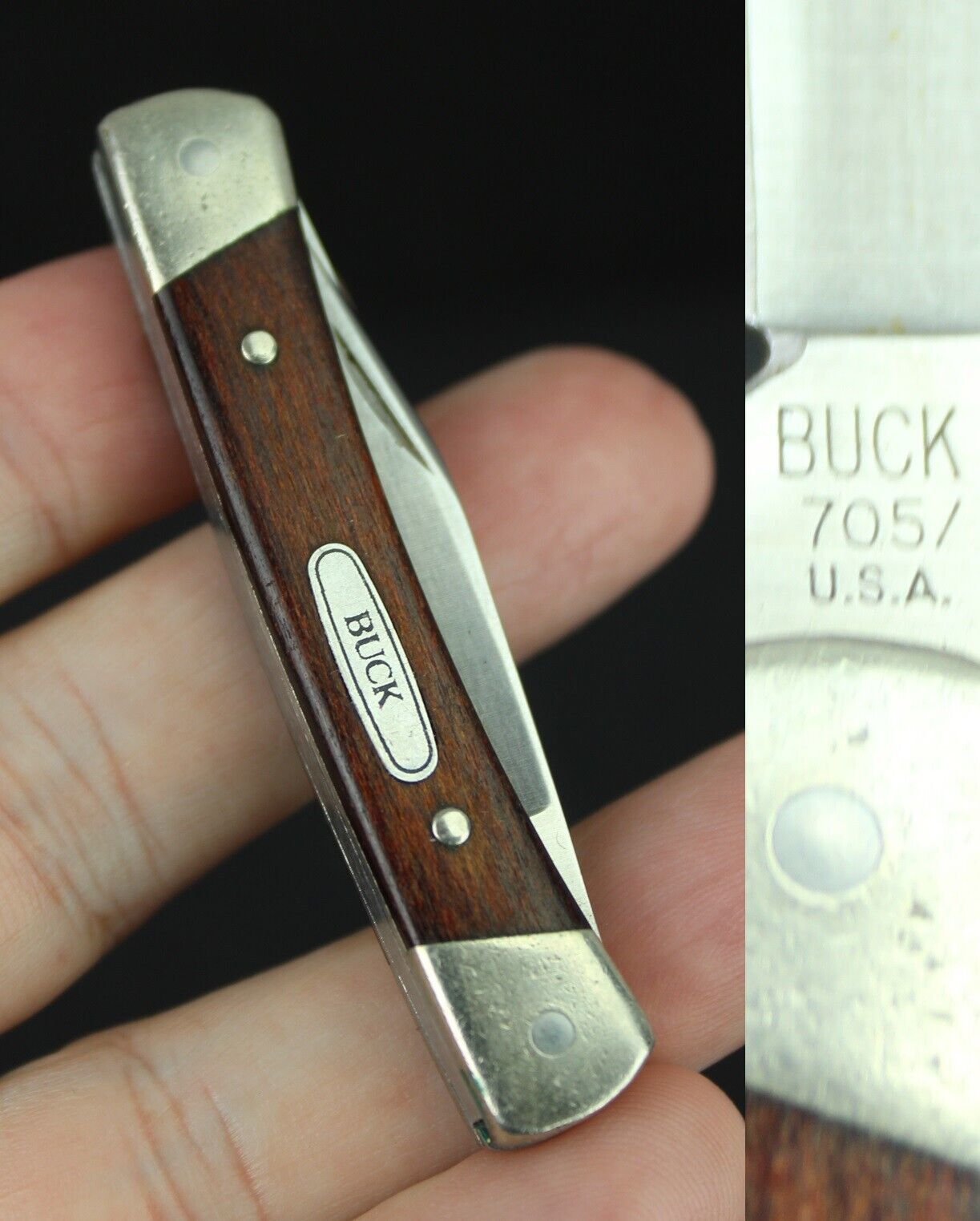 vintage BUCK 705 pocket knife wood USA 1980's NICE! - $59.99