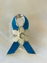 Estate Blue Enamel with White Flower HOPE HEAL HELP Ribbon for Cause Hat or Lape - £6.45 GBP