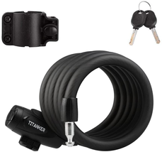 Bike Locks Cable Lock Coiled Secure Keys Bike Cable Lock With Mounting Bracket - £12.87 GBP