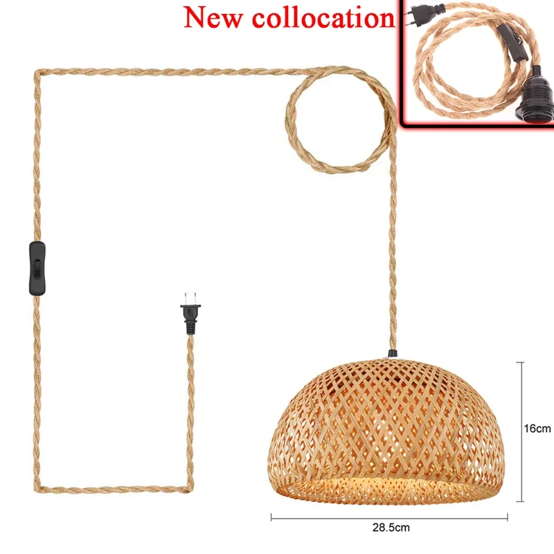 Emp rope pendant light hanging chandelier lights hand woven bamboo lampshade for living thumb200