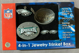 Philadelphia Eagles 4-in-1 Jewelry Trinket Box w/ Necklace and Earrings Lid Pin - £10.01 GBP