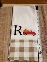 Kitchen Dish Towel Monogram Embroidered Letter &quot;R&quot; Red Farm Truck, Pumpkin FS - £13.29 GBP