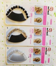 Scunci Bendini Clip Hair Comb Set of 3 Black Silver Clear Slide And Snap New - £7.64 GBP